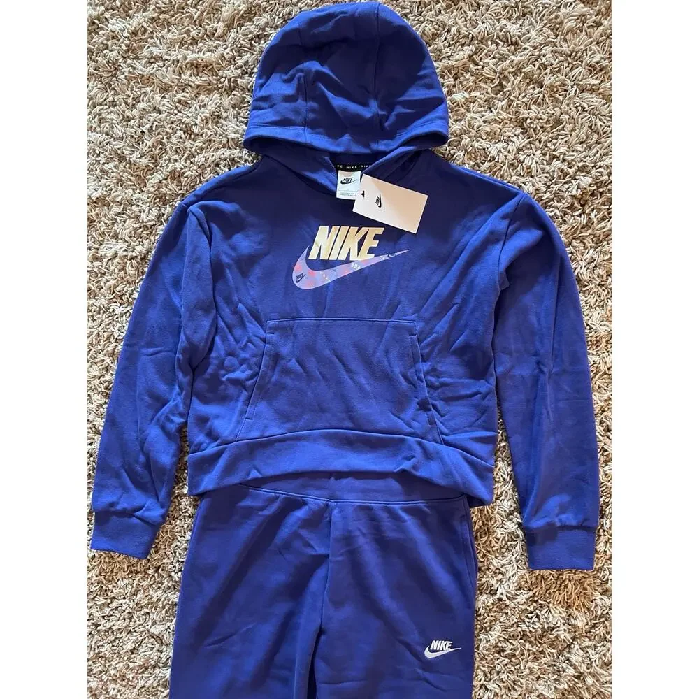 NWT❤️Nike Girls' Sportswear 2piece Club Fleece Pullover Hoodie andJogger Set szL